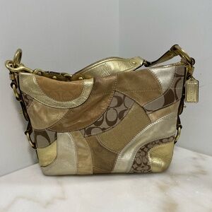 Coach Carly Gold Patchwork Shoulder Bag F14005 EUC